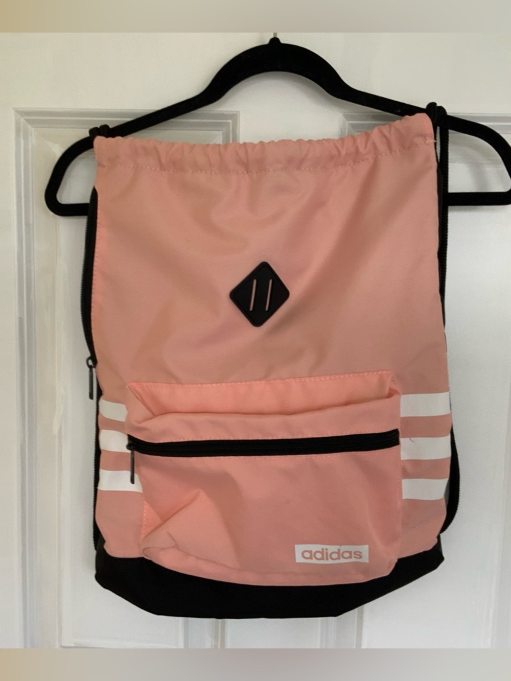 adidas Pink Drawstring Gym Sack with Front Zip Pocket
